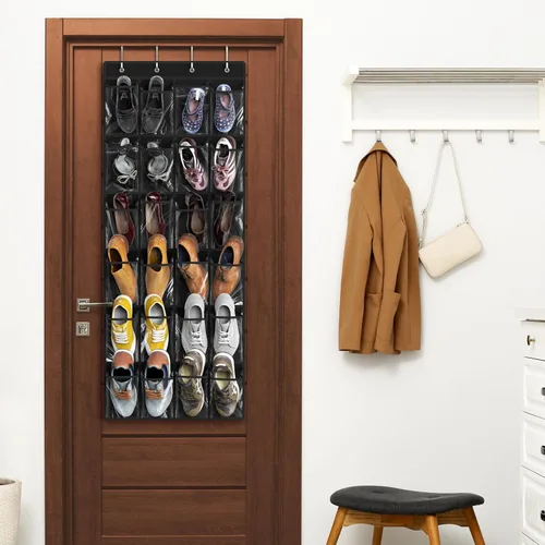 Miniatura 6 de Simple Houseware - Organizador de zapatos colgante con 24 bolsillos grandes y transparentes para colgar en la puerta, color negro