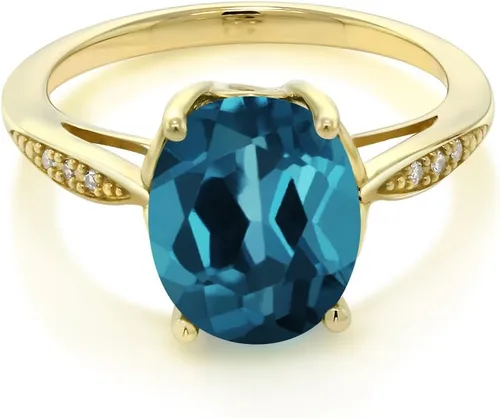 Miniatura 20 de Gem Stone King Anillo de compromiso de oro amarillo de 14 quilates de 2-3 quilates con piedra preciosa ovalada de 0.394 x 0.315 in y diamantes
