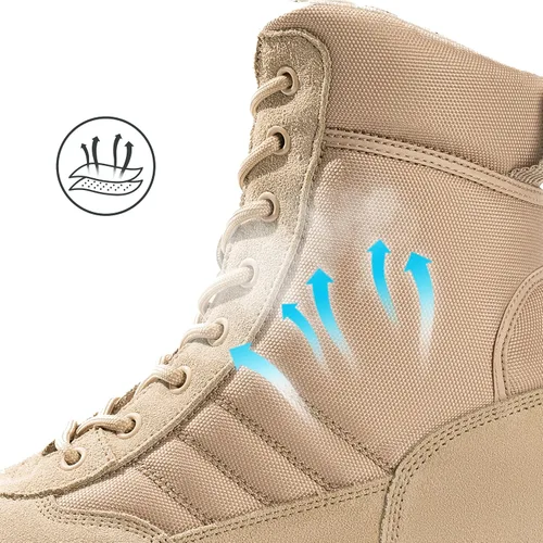 Miniatura 6 de Botas militares tácticas de trabajo para hombre, de piel negra, impermeables, para motocicleta, combate, militar, con cremallera lateral