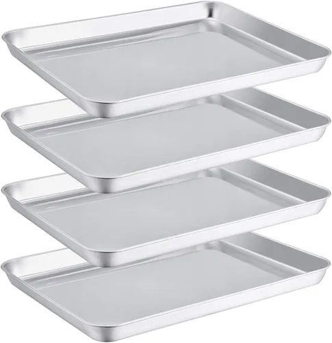 Miniatura 10 de Teamfar, charola compacta de acero inoxidable para horno, charola para horno profesional, 8 pulgadas x 10 pulgadas x 1 pulgada, resistente