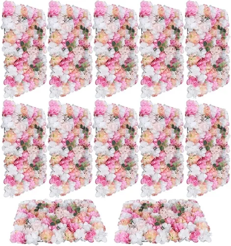 Miniatura 28 de Paneles de pared de flores 3D, 12 paneles de pared de flores artificiales, rosas de seda, fondo de pared de flores sintéticas decorativas