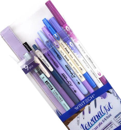 WRITECH Kit de diario, bolígrafos de tinta de gel, resaltadores retráctiles, bolígrafos de punta doble, bolígrafos de punta fina, suministros de