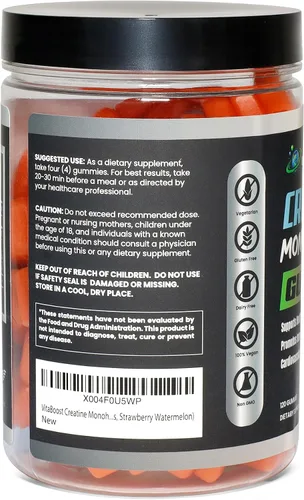Miniatura 5 de VitaBoost Gomitas de creatina de 0.18 onzas - Monohidrato de creatina natural para hombres y mujeres - Delicioso sabor a fresa y sandía - Aumenta