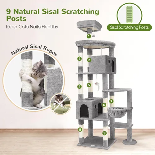 Miniatura 4 de Globlazer Árbol gigante para gatos, árbol para gatos de interior de 83 pulgadas para gatos grandes y adultos, torre XXL para gatos con 9 postes gris