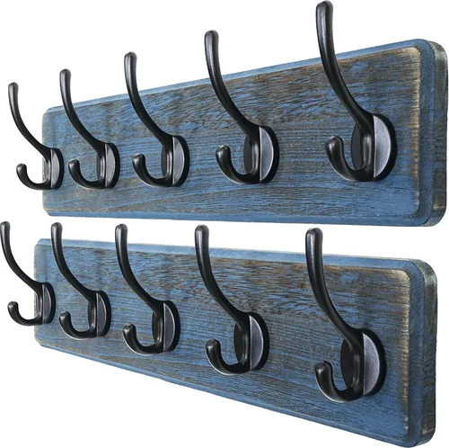 Miniatura 22 de Dseap Perchero de Pared: Moderno, Patentado, Resistente, 17.4" de Largo, Riel Colgador de Madera con 5 Ganchos Dobles para Abrigos de Invierno, Negro