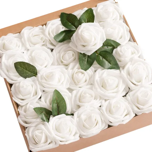 Miniatura 46 de Ling’s Moment - Flores Artificiales, 50 piezas, Rosas Verde Pavo Real con Tallos, 3" de Tacto Real, Espuma DIY para Ramilletes de Boda/Centros