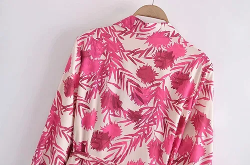 Miniatura 3 de Vestido midi de moda con cinturón y estampado floral para mujer, vestido vintage de manga larga, cuello de solapa