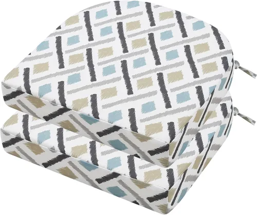 Miniatura 34 de idee-home Juego de 2 cojines de silla al aire libre, cojines de silla de patio de 19" x 19" x 3" gruesos impermeables con lazos para muebles