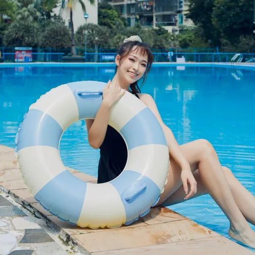 Miniatura 3 de Anillo de natación grande con asas para adultos, tubos interiores de piscina clásicos a rayas, flotadores inflables para adultos, flotadores