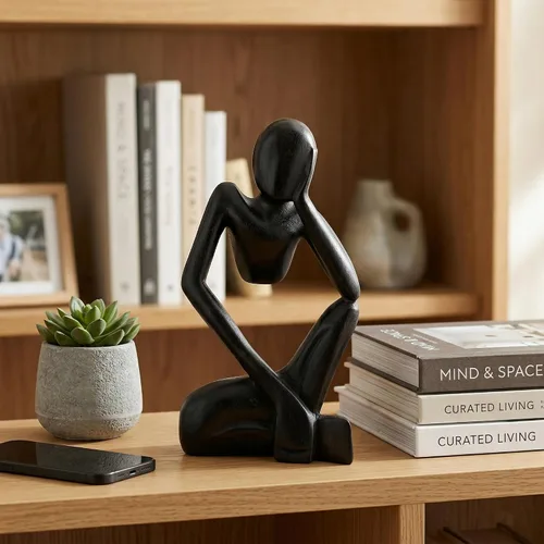Miniatura 2 de G6 Collection Estatua abstracta de madera de 12 pulgadas hecha a mano para pensar, hombre pensante, arte moderno, decorativo, único, decoración