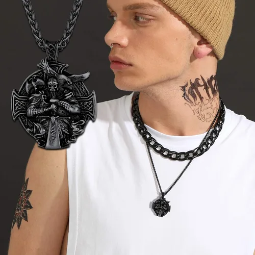 Miniatura 2 de U7 Wiccan Necklace Pagan Pendant Men Women Stainless SteelBlack18K Gold Plated PentagramNorse VikingRaven Occult Necklaces