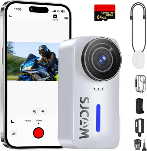 SJCAM Mini cámara corporal C110+ 4K con estabilizador giroscopio de 6 ejes, cámara de acción magnética POV de gran angular de 170°, resistente al