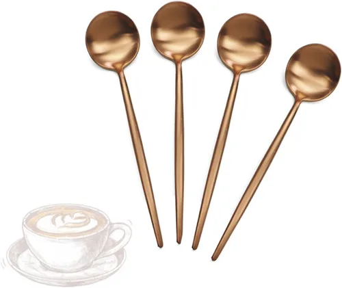 Miniatura 7 de JASHII Juego de 4 cucharas de café para café, de acero inoxidable 18/10, para té, postre, aperitivo, 4.9 pulgadas, mango redondo, color negro mate