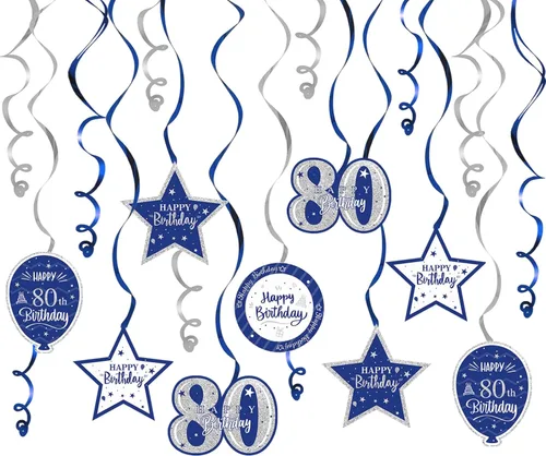 Miniatura 66 de Decoración de fiesta de serpentinas con purpurina azul y plateada de feliz 11º cumpleaños, 15 piezas de remolinos colgantes de 11 cumpleaños, cartel