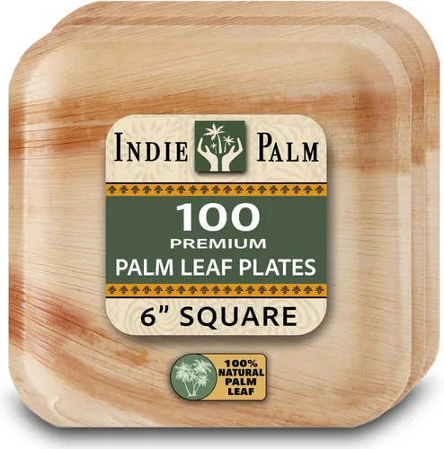 Miniatura 14 de Indie Palm Platos desechables de hoja de palma, paquete de 50 unidades, cuadrados de 8 pulgadas, resistentes, 100% compostables y biodegradables