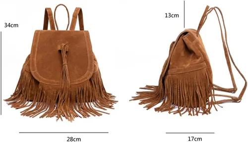 Miniatura 6 de Mochila para mujer, bolso de hombro con flecos y borlas, de piel sintética, bolso de viaje de moda