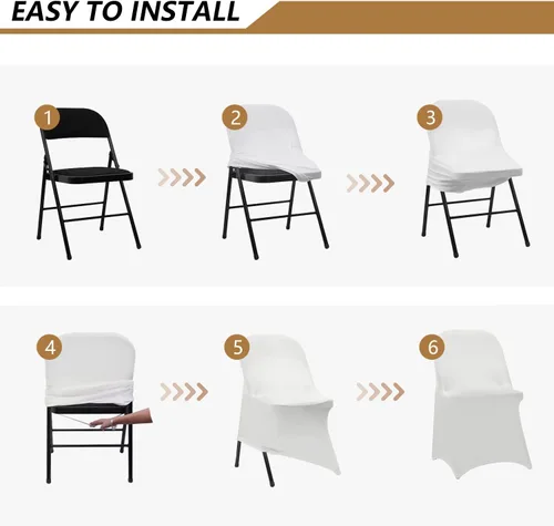 Miniatura 5 de Fundas para sillas plegables de elastano, 6 unidades, color negro, fundas ajustables universales para sillas para bodas, fiestas, banquetes