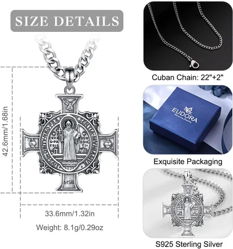 Miniatura 333 de EUDORA Collar de plata de ley 925, San Cristóbal y San Benito, San Miguel, Virgen María, San Judas Tadeo, Cruz de Buen Pastor y Arcángel, Medalla