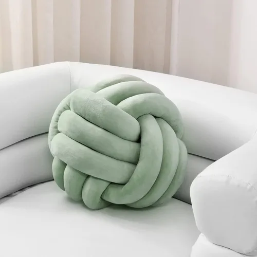 Sioloc - Almohadas de nudo suave, cojín redondo para decoración del hogar, almohada de bola anudada hecha a mano (13.7 pulgadas, color verde)