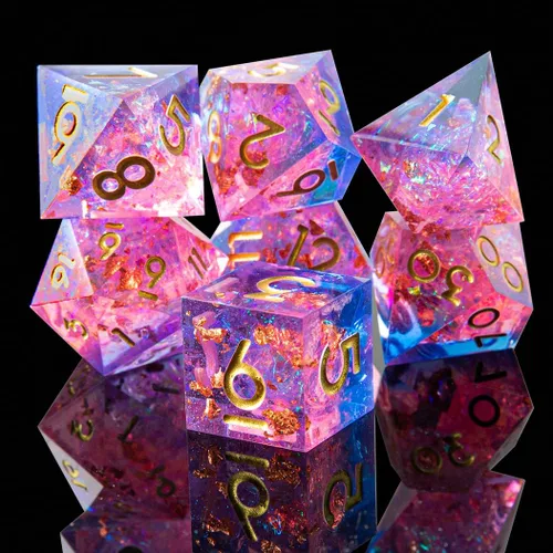 Miniatura 20 de Juego de dados DND de borde afilado de 8 piezas (extra D20) para Calabozos y Dragones – 2 D20 D4 D6 D8 D10 D12 D10% – Dados de resina poliédrica