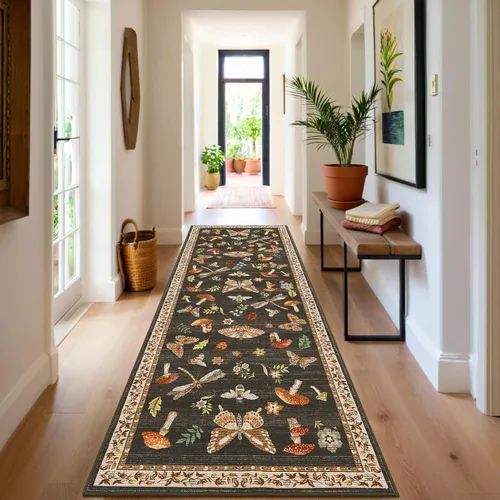Miniatura 62 de ROYHOME - Alfombra con diseño de hongos e insectos, para pasillos, cocina o baño, antideslizante, lavable, suave, larga, 2 x 6, beige