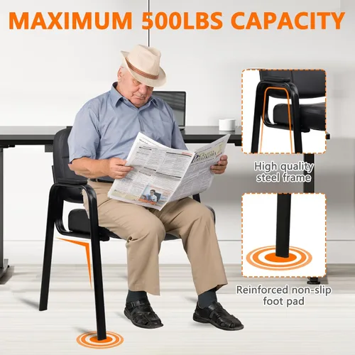 Miniatura 4 de CLATINA Big & Tall - Silla de invitados para sala de espera de 500 libras, silla de recepción de oficina de cuero sin ruedas con brazos acolchados