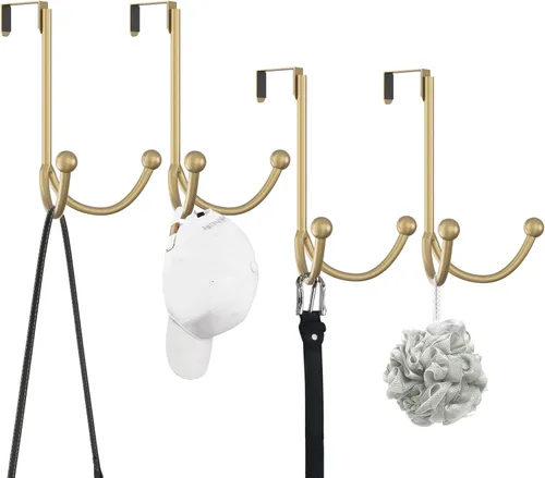 Miniatura 12 de HFHOME Paquete de 2 ganchos dobles para colgar sobre la puerta, organizador de ganchos dobles de metal para colgar abrigos, sombreros, batas, Negro