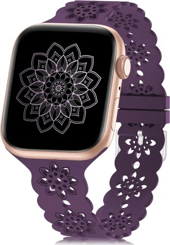 Miniatura 12 de Floral Silicone Band Compatible with Apple Watch Bands 38mm 40mm 42mm 44mm 41mm 45mm 49mm Women Men, Design Wristbands Soft Breathable Watch Bands