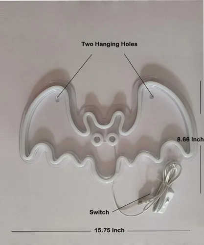 Miniatura 6 de Letrero LED de neón con forma de murciélago, luz de neón morada para fiestas, bares y decoración del hogar