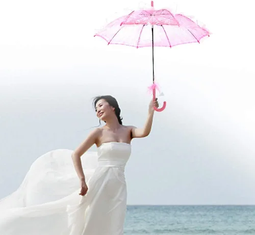 Miniatura 3 de Fdit Sombrilla de algodón con encaje nupcial para bodas, fiestas, bailar, fotografía, accesorio (rosa)