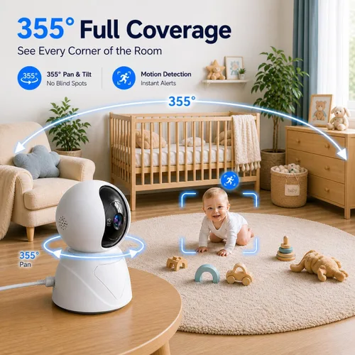 Miniatura 2 de Cámara de Seguridad Interior Panorámica/Inclinable de 3MP, WiFi 5G Cámaras Domésticas Giratorias 360° para Monitor de Bebé/Cámara de Mascotas
