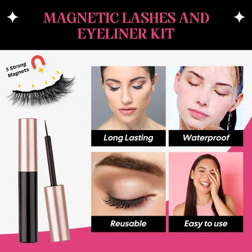 Miniatura 4 de SHEKA Pestañas magnéticas de aspecto natural con delineador de ojos, pestañas magnéticas finas, no necesita pegamento con aplicador, pestañas