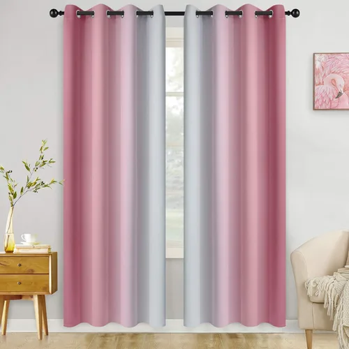 Miniatura 150 de COSVIYA Cortinas 100% Opacas Azul Degradado con Lazos Ajustables para Cocina Aislamiento Térmico Oscurecimiento de Habitación Cenefa con Bolsillo