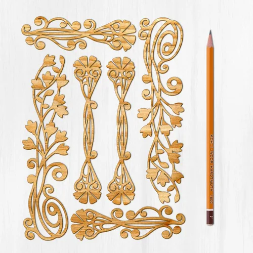 Miniatura 7 de Ajoure Lasercut Embelishments # Art Nouveau - Marcos de borde con patrón floral, chapa vintage, madera aglomerada, silueta de madera contrachapada
