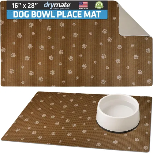 Miniatura 22 de Drymate Mantel individual con tazón para mascotas, tapete de alimentación para perros y gatos, tela absorbente, respaldo impermeable, Madera