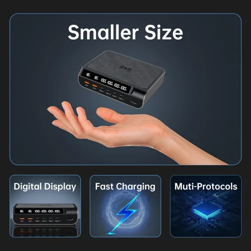 Miniatura 5 de Cargador compacto USB C de 240 W - Cargador GaN de 6 puertos con pantalla digital para teléfonos, tabletas, portátiles (oro champán)