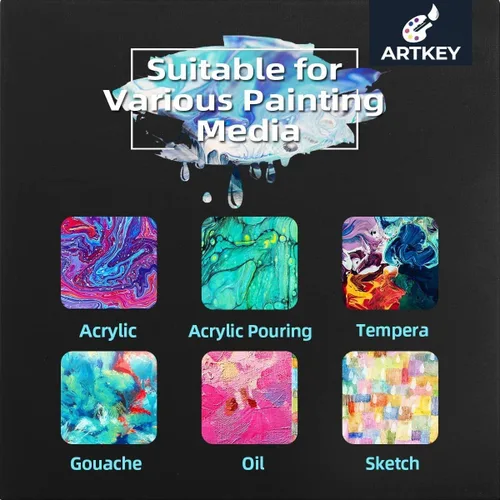 Miniatura 3 de Artkey Paquete de 6 lienzos negros, 8 x 10 pulgadas, triple imprimado, sin ácidos, 100% algodón, para acrílicos, óleo, pinturas de acuarela