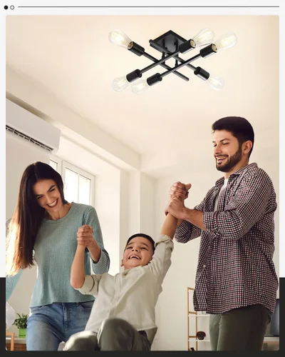 Miniatura 7 de Lámpara de techo semiempotrada de 6 luces, moderna lámpara Sputnik negra, lámpara de techo de granja E26, lámpara de techo para cocina, dormitorio