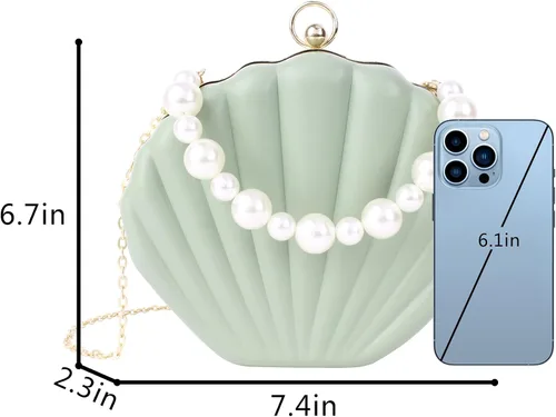 Miniatura 6 de Bolso de noche de concha de mar para mujer, bolso de hombro con correa de cadena de sirena, bolso de mano
