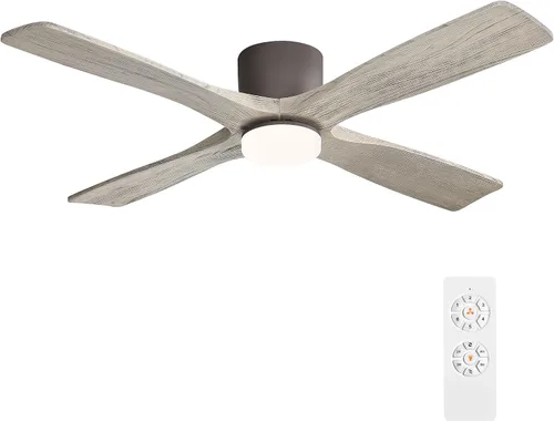 Miniatura 10 de WINGBO - Ventilador de techo de montaje empotrado de 48 pulgadas con DC, luces y control remoto, 4 aspas talladas reversibles de madera, motor DC