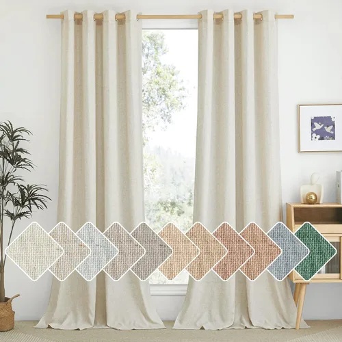 Miniatura 57 de NICETOWN Cortinas de lino natural con textura de lino para dormitorio, mezcla de lino rústica con ojales en la parte superior, semitransparentes