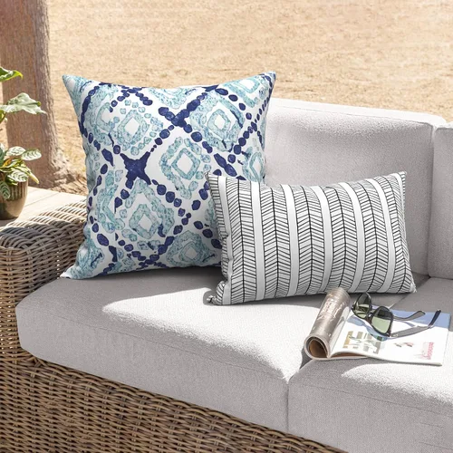 Miniatura 988 de Juego de 2 almohadas para exteriores de 16 x 16 pulgadas, repelentes al agua con interiores, para muebles de patio, hogar, jardín, geometría bohemia