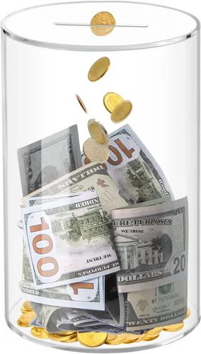 Miniatura 12 de alcancía de acrílico transparente de 15 cm para adultos y niños, caja de ahorro de dinero transparente que debe romperse para abrir, alcancía