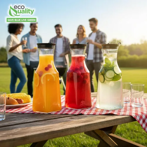 Miniatura 4 de EcoQuality Jarra de agua de plástico transparente de 34 onzas con tapa superior abatible negra, botella de base cuadrada con boquilla para barra