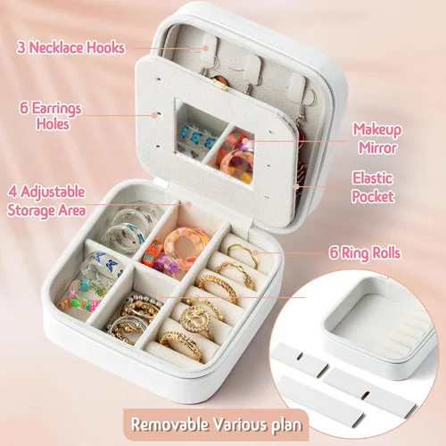 Miniatura 3 de Pequeño estuche de joyería de viaje preppy para mujer, mini organizador de joyas para viajes, caja de joyería de viaje preppy para anillos, aretes