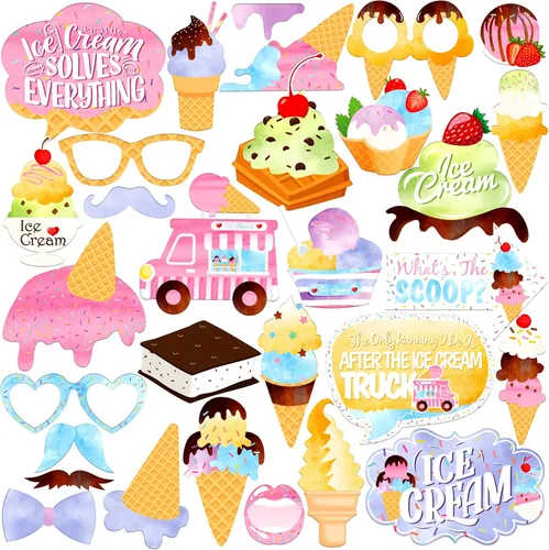 KatchOn, Accesorios para cabina de fotos de helados – Paquete de 31 | Accesorios de fotos de helados para decoraciones de fiesta de helado |