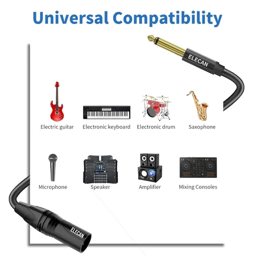 Miniatura 5 de Elecan XLR macho a 1/4 de pulgada 0.250 in TS mono cable de micrófono 8 pies, adaptador de cable de conexión profesional desequilibrado para consola