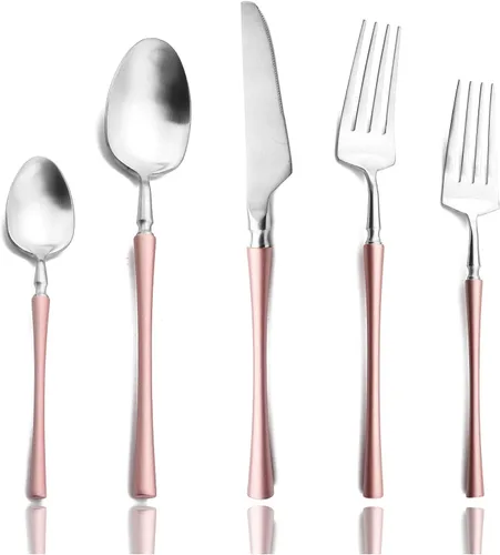 Miniatura 10 de JASHII Silverware - Juego de utensilios de cocina de acero inoxidable 304 de 20 piezas para 4, incluye cucharas, tenedores, cuchillos, acabado mate