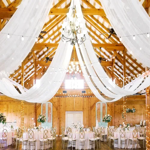 Showgeous 6 paneles de cortinas de techo blancas para boda de 5 pies x 15 pies, tela para cubrir arco, cortinas transparentes, cortinas de gasa y de