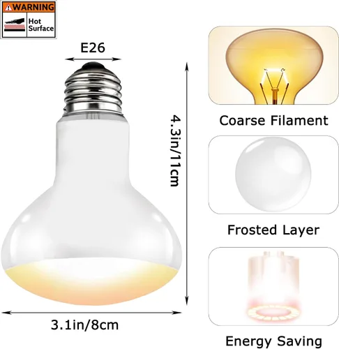 Miniatura 3 de Bombillas de lámpara de calor para reptiles E26 de 60 W, luz UVA mejorada para dragón barbudo, lagarto, tortuga, pollitos y anfibios, luz solar